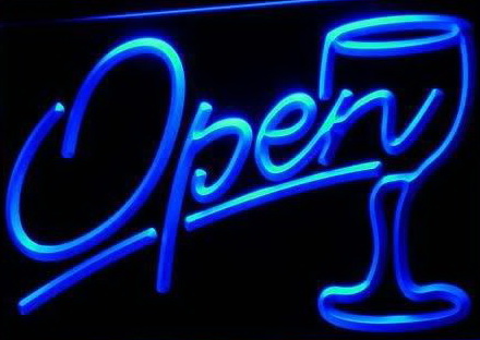 Script OPEN Glass Cocktails Bar Neon Light Sign